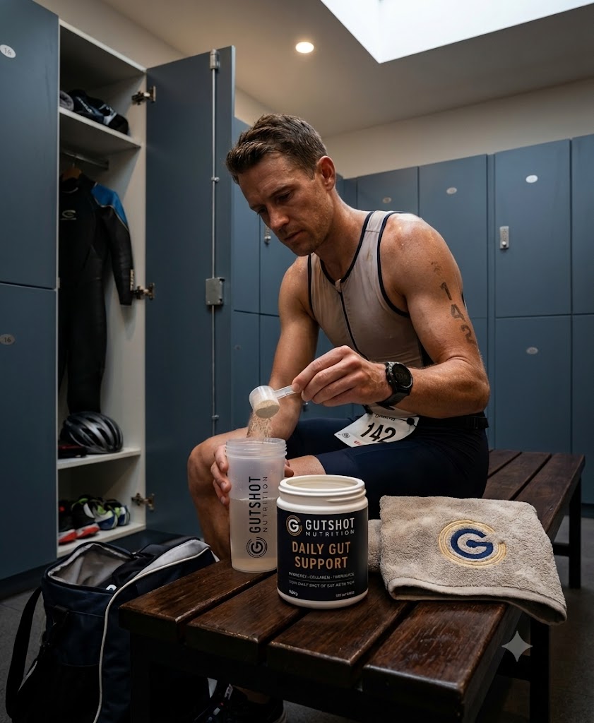 Triathlete preparing Gutshot in the locker room